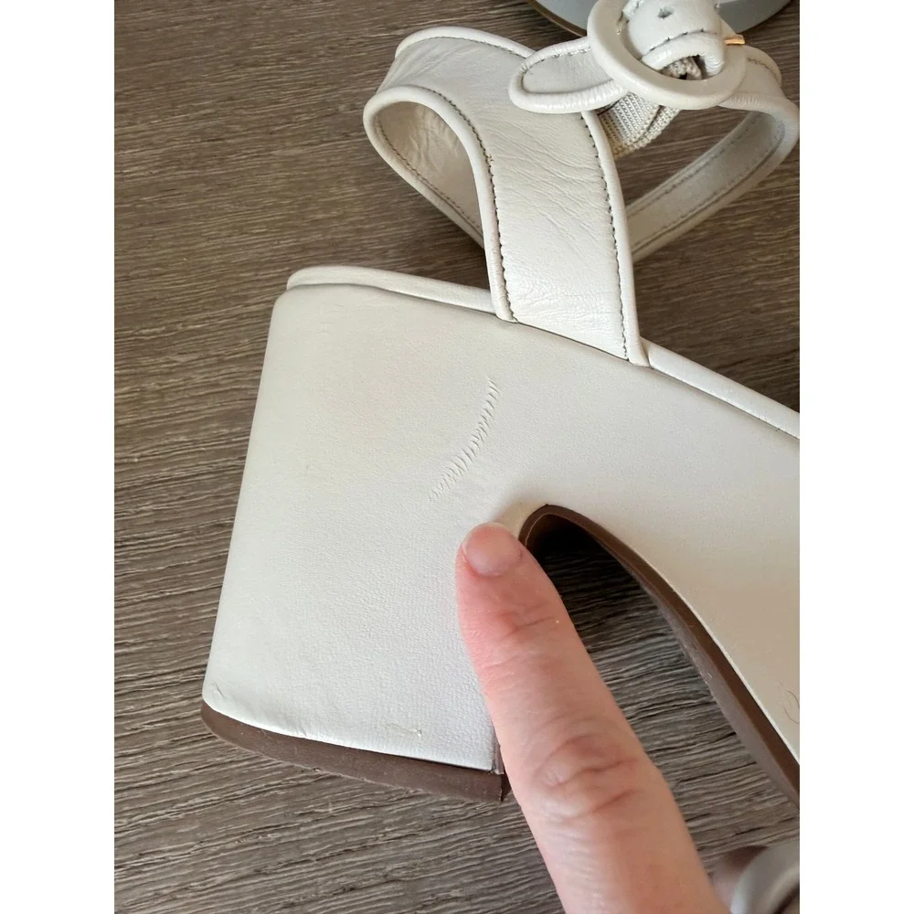 Larroude Platform Sandals Womens Cream Leather Chunky Heel Size 8.5 - Picture 8 of 11